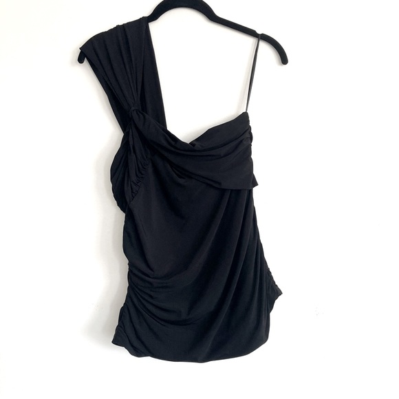 L.A.M.B by Gwen Stefani Black Ruched One Shoulder Retro Halter Top Size Medium - Picture 2 of 13